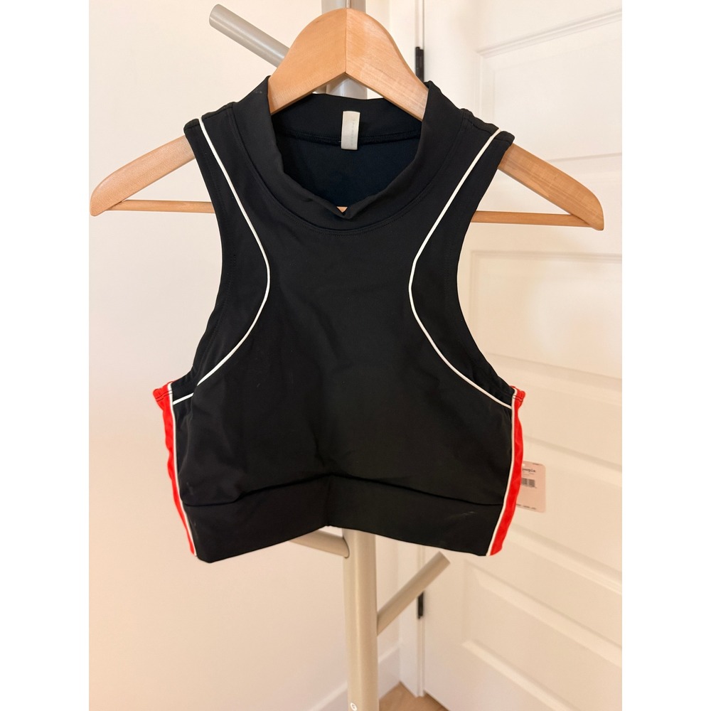 FP Movement Free People Retro Varsity Colorblock Crop Sports Bra Black Red NWT